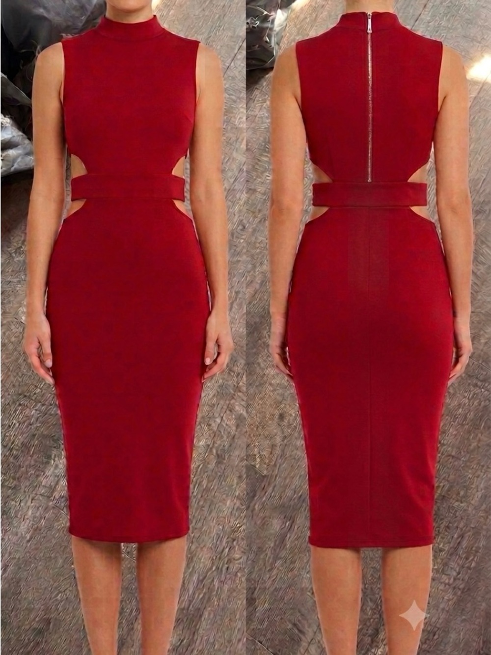 Absolute Angel Red Sleeveless Cutout Midi Dress